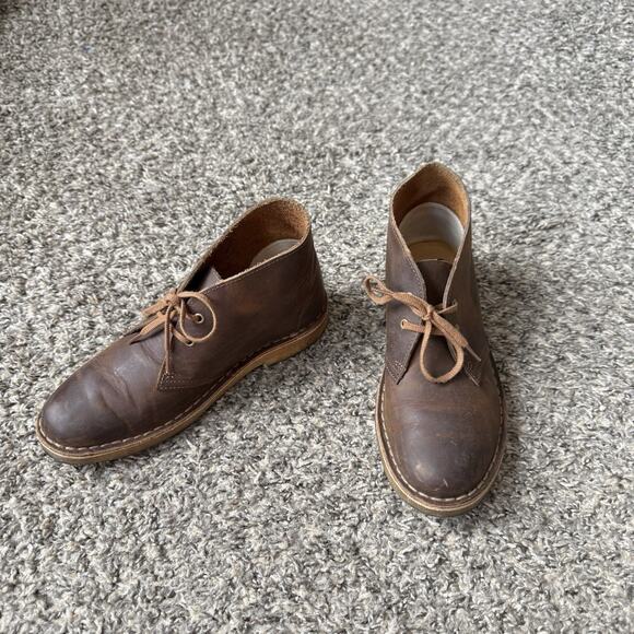 Womens Clarks Desert Brown Leather Beeswax Casual Chukka Boots Size 7 - Picture 2 of 10